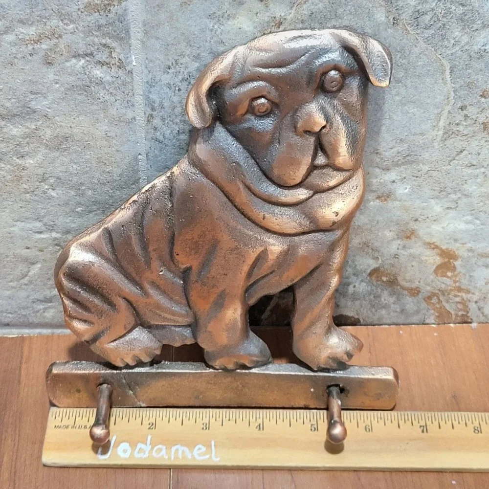 Cast Iron Dog Wall Mount Hook Leash Holder Bulldog Pug Wall Hanging Key Rack